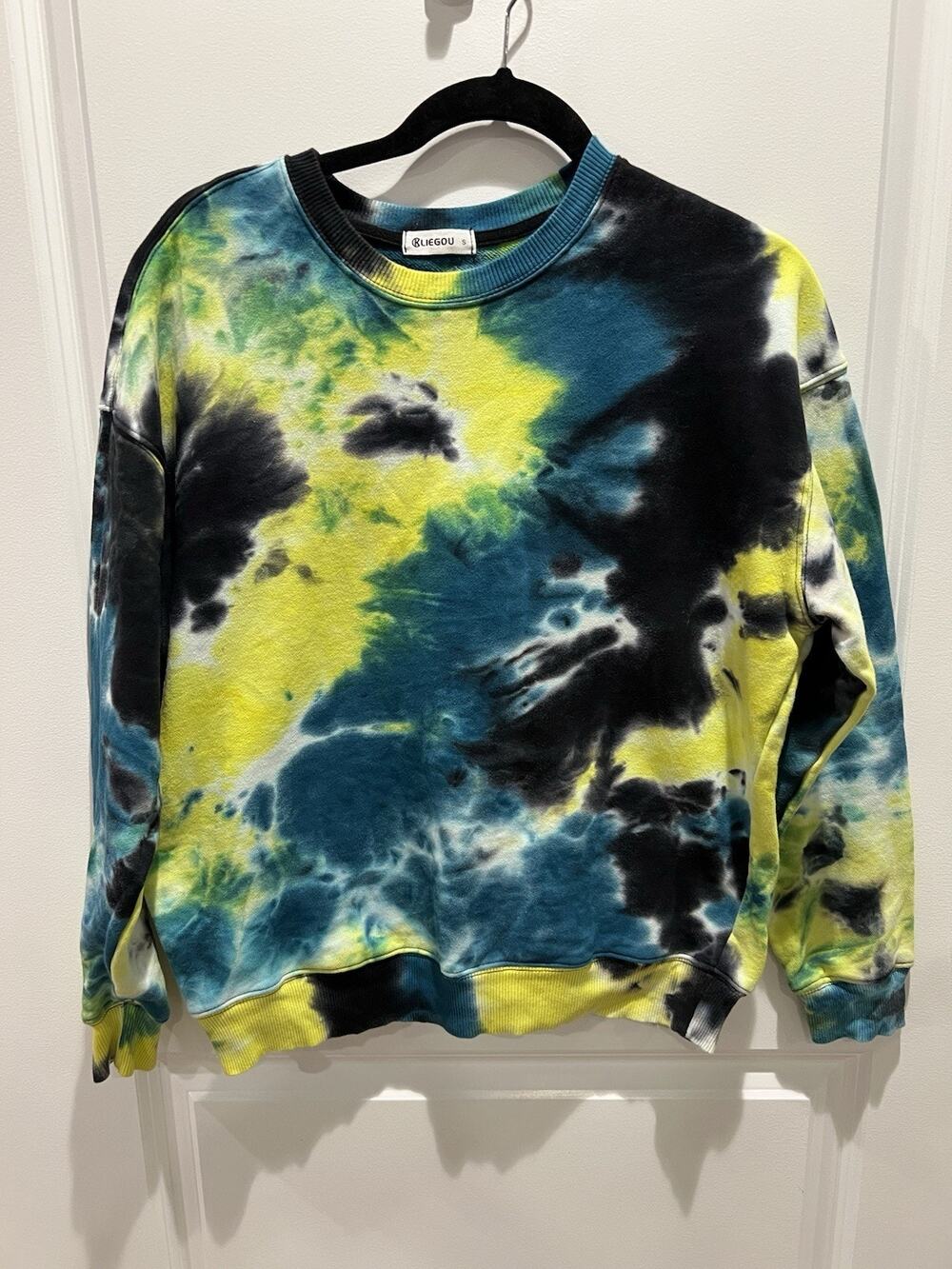 Kleigou Long Sleeve Knit Sweatshirt Navy, Blue, Yellow, White - Size Small